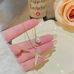 Golden Rhinestone and Plastic Pearl Pendant Necklaces, Stainless Steel Cable Chain Necklaces, Golden, 8.27~19.69 inch(21~50cm)