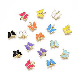Mixed Color Brass Micro Pave Cubic Zirconia Charms, with Enamel and Jump Ring, Nickel Free, Butterfly, Real 16K Gold Plated, Mixed Color, 8.5x11.5x2mm, Jump Ring: 5x0.8mm, 3mm inner diameter
