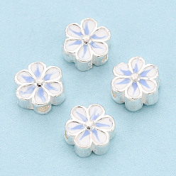 Васильковый 925 бусины из стерлингового серебра с эмалью, цветок, серебряный цвет гальваническим, васильковый, 6x6x3 мм, отверстие : 1.2 мм