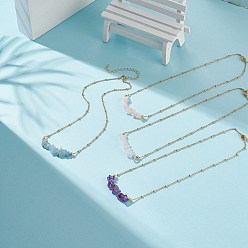 Смешанные камни Ожерелья из бисера из натуральной смешанной каменной крошки, позолоченное колье из нержавеющей стали с цепочками-сателлитами для женщин, 304 дюйм (15.75 см), 40 мм