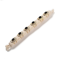 (946F)Морозный цвет внутри  Жонкиль / Непрозрачная зеленая подкладка Ионное покрытие (ip) 304 открытые манжеты из нержавеющей стали, женское кольцо из натурального окрашенного и нагретого черного агата, овальные, реальный 18 k позолоченный, внутренний диаметр: 17 мм, 6 шт / комплект