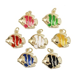 (52) Непрозрачная лаванда Латунные эмалевые подвески-рыбки, прелести морских животных, с прыжковых колец, золотые, стойки покрытие, без кадмия и без свинца, долговечный, разноцветные, 18x17.5x5.5 мм, отверстие : 3.4 мм