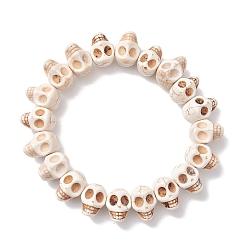 Magnesite Halloween Synthetic Magnesite Skull Beaded Stretch Bracelets for Women, Inner Diameter: 1-3/4 inch(4.3cm)