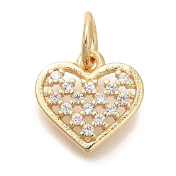Золотой Латунные микро проложить кубического циркония подвески, долговечный, сердце прелести, с целью перехода в кольце, золотые, 11.5x11.5x2 мм