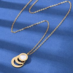 Золотой 304 римские цифры из нержавеющей стали 3 ожерелья с подвесками и кольцами, с белым пластиком, ионное покрытие (ip), золотые, 18.27 дюйм (46.4 см)