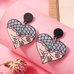 Разноцветный Креативные акриловые серьги-гвоздики в форме сердца с изображением паука-дьявола на Хэллоуин, красочный, 45x37 мм