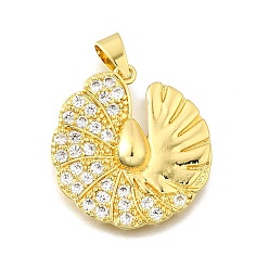 Настоящее золото 18K Латунные микро проложить кубического циркония подвески, без кадмия и без свинца, спиральная раковина, реальный 18 k позолоченный, 26x25x4 мм, отверстие : 6x3 мм