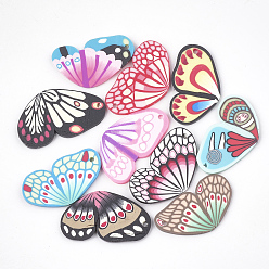 Mixed Color Handmade Polymer Clay Pendants, Wing, Mixed Color, 26~29x15~17x1~2mm, Hole: 1mm