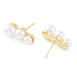 Real 18K Gold Plated Rack Plating Brass Stud Earrings for Women, with Plastic Pearl, Long-Lasting Plated, Lead Free & Cadmium Free, Real 18K Gold Plated, 7x17mm