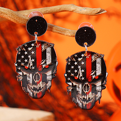 Разноцветный Акриловые серьги-гвоздики с принтом черепа на Хэллоуин, красочный, 56x29 мм