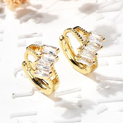 Rectangle Латунные серьги обруча, с четким кубического циркония, реальный 18 k позолоченный, прямоугольные, 13.5x9x15 мм