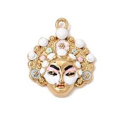 White 304 Stainless Steel Enamel Pendants, Chinese Opera Mask Charm, Ion Plating(IP), Long-Lasting Plated, Real 18K Gold Plated, White, 30.5x25.5x6mm, Hole: 2.5mm