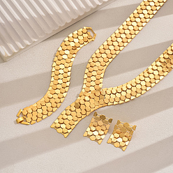 Золотой Наборы из широких железных цепочек, браслетов, сережек и ожерелий для женщин, золотые