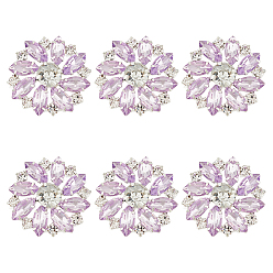 Сливовый 6шт 1-отверстие латунные пуговицы на хвостовике, горный хрусталь и стекло, , цветок, слива, 26x26x10 мм, отверстие : 2 мм