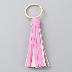 Pearl Pink Tassel PU Leather Pendant Keychain, with Alloy Key Rings, for Keychain, Purse, Backpack Ornament, Pearl Pink, 11.1~11.2cm