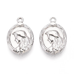 Нержавеющая Сталь Цвет 304 подвески из нержавеющей стали, овал с женским шармом, анти-тускнение, цвет нержавеющей стали, 18x12x2.3 мм, отверстие : 1.2~1.4 мм