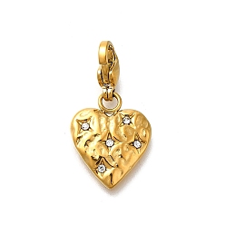 Кристалл Сердце 304 подвеска из нержавеющей стали со стразами украшения, ионное покрытие (ip), с застежкой омар коготь, реальный 14 k позолоченный, кристалл, 16.5x13.5x2 мм
