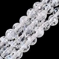 White Handmade Lampwork Beads Strands, Speckled Round, White, 7.5~9mm, Hole: 0.8~1.4mm, about 45~46pcs/strand, 12.60~13.58 inch(32~34.5cm)
