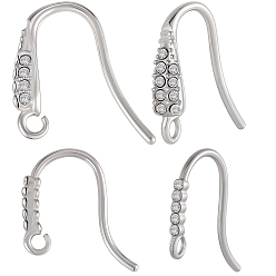 Stainless Steel Color 20Pcs 2 Styles 304 Stainless Steel Rhinestone Earring Hooks, DIY Earring Accessories, Stainless Steel Color, 14.5~15.5x13~14x1.5~3.5mm, Hole: 1.6mm, 10pcs/style