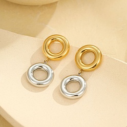 Золотой & Цвет Нержавеющей Стали 304 серьги-гвоздики из нержавеющей стали с эмалью, текстурированное кольцо, золотые и нержавеющая сталь цвет, 34.5x15.5 мм