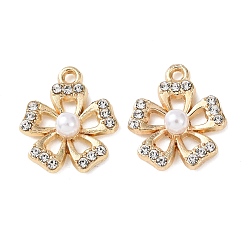 Золотой Подвески из сплава со стразами и АБС-пластиком с имитацией жемчуга, , золотые, 17x15x5 мм, отверстие : 1.5 мм