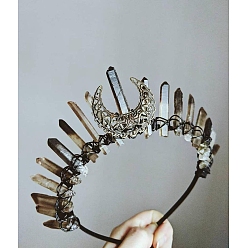 Светло-серый Полый лунный металл с резинками для волос, обернутыми натуральным кварцем, для свадебной короны, аксессуары для волос на день рождения, светло-серый, 180x150 мм