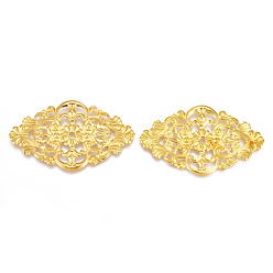 Золотой Железные филигранные столярные ссылки, гравированные металлические украшения, ромб, золотые, 32x55x1 мм