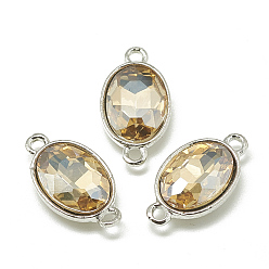 Бледно-Золотистый Соединители звеньев сплава стекла, граненые, овальные, платина, бледно золотарник, 22x12x6 мм, отверстие : 1.5 мм