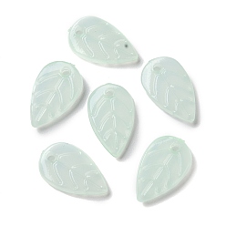 Aquamarine Acrylic Pendnat, Leaf, Aquamarine, 18x11x3mm, Hole: 1.8mm, about 1136pcs/500g