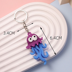 Королевский синий Пвх пластиковый брелок, Тема океана, медуза, королевский синий, кулон: 6.4x3.4 см