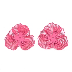 Pink Окрашенные распылением железные колпачки, цветок, розовые, 37x39x7 мм, отверстие : 1.4 мм