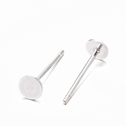 Silver 925 Sterling Silver Flat Pad  Stud Earring Findings, Earring Posts with 925 Stamp, Silver, tray: 4mm, 11.5mm, Pin: 0.8mm
