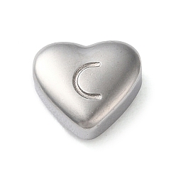 Letter C 201 Stainless Steel Beads, Stainless Steel Color, Heart, Letter C, 7x8x3.5mm, Hole: 1.5mm