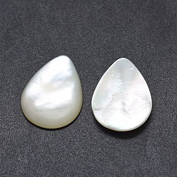 White Shell Cabochons, teardrop, White, 19.5~20x14.5~15x3mm