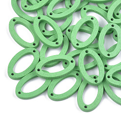 Light Green Painted Poplar Wood Links, Oval, Light Green, 24.5x15x3mm, Hole: 1.4mm