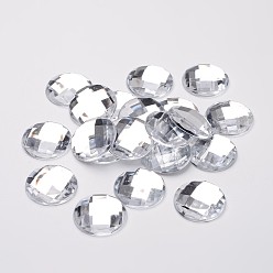 Clear Imitation Taiwan Acrylic Rhinestone Flat Back Cabochons, Faceted, Half Round/Dome, Clear, 25x6mm, 100pcs/bag