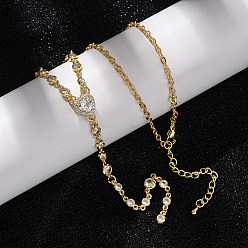 Прозрачный Женские колье с подвеской в виде сердца, украшенной кубическим цирконием и инкрустацией из латуни., без кадмия и без свинца, долговечный, стойки покрытие, реальный 18 k позолоченный, прозрачные, 18.39 дюйм (46.7 см)