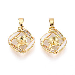 Настоящее золото 18K Латунный микро-паве кубический кубик циркония жемчужина, ромб, с оболочкой, за половину пробурено бисера, реальный 18 k позолоченный, 16.5~17x14x4 мм, отверстие : 5~6x2~2.5 мм, штифты : 0.8 мм