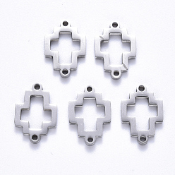 Нержавеющая Сталь Цвет Устойчивы к потускнению 201 соединители из нержавеющей стали, лазерная резка, полый, крестик, цвет нержавеющей стали, 16.5x11.5x1.5 мм, отверстие : 1.2 мм