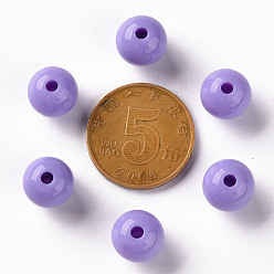 Lilac Opaque Acrylic Beads, Round, Lilac, 10x9mm, Hole: 2mm, about 940pcs/500g