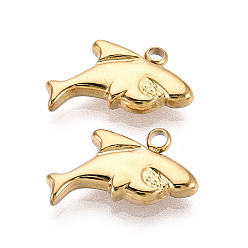 Настоящее золото 18K 304 подвески в виде акул из нержавеющей стали, ионное покрытие (ip), реальный 18 k позолоченный, 9.5x17x3 мм, отверстие : 1.6 мм