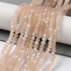 Wheat Imitation Jade Glass Beads Strands, Half AB Color Plated, Faceted, Frosted, Rondelle, Wheat, 3x2mm, Hole: 0.7mm, about 155pcs/strand, 15.75''(40cm)