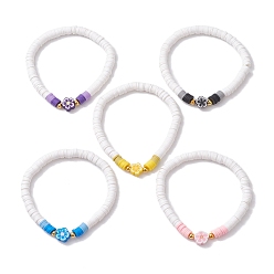 (52) Непрозрачная лаванда Цветочные браслеты ручной работы из полимерной глины стрейч, с бусинами сплава, украшения для женщин, разноцветные, внутренний диаметр: 2-1/2 дюйм (6.2 см)