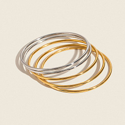 Позолоченный и Цвет Нержавейки 5 шт. 304 простые браслеты из нержавеющей стали для женщин, настоящее золото и нержавеющая сталь, внутренний диаметр: 2-3/8 дюйм (6.07 см)