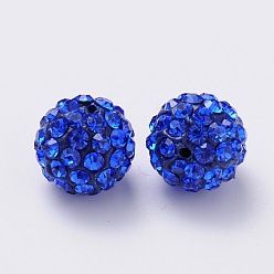 Sapphire Pave Disco Ball Beads, Polymer Clay Rhinestone Beads, Grade A, Round, Sapphire, PP14(2~2.1mm), 10mm, Hole: 1.0~1.2mm