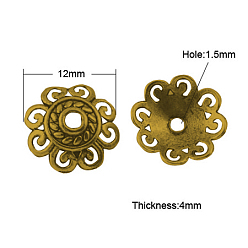 Античное Золото  Крышки для бусин тибетского стиля, без кадмия, без никеля и без свинца, цветок, античное золото , 12x12x4 мм, отверстие : 1.5 мм