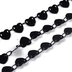 Черный Латунные звенья, окрашенные распылением, с катушкой, пайки, сердце, чёрные, Сердце: 6x6.5x0.4 mm, ссылка: 4x3x0.5 mm, 32.8 футов (10 м) / рулон