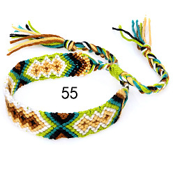 Light Green Cotton Braided Rhombus Pattern Cord Bracelet, Ethnic Tribal Adjustable Brazilian Bracelet for Women, Light Green, 5-7/8~14-1/8 inch(15~36cm)