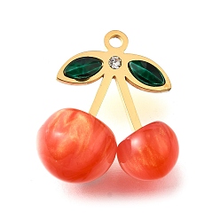 Оранжево-Красный 304 из нержавеющей стали акриловые подвески, черри прелести, со стразами, вакуумное покрытие pvd, оранжево-красный, 23.5x21.5x12 мм, отверстие : 1.8 мм