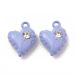 Mixed Color Spray Painted Alloy Pendants, with Rhinestone, Heart Charm, Mixed Color, 14x10x5mm, Hole: 1.2mm